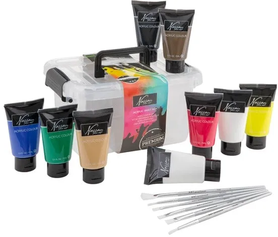 Nassau Akrylmaling, sett med 9 tuber à 75 ml. inkl. 6 pensler