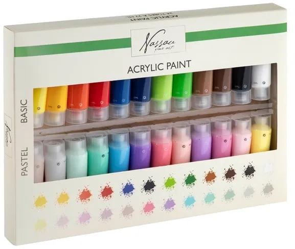 Nassau Akrylmaling, sett med 24 farger à 22 ml.